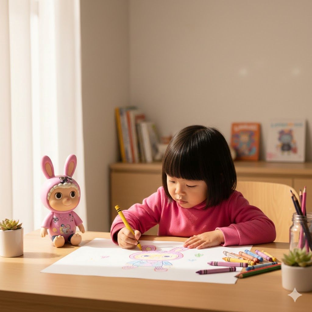child drawing labubu